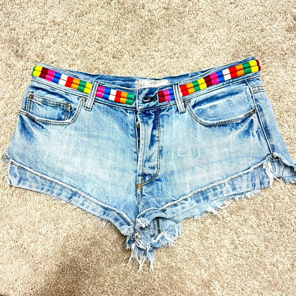 Free People Denim Rainbow Blue Jean Shorts 25